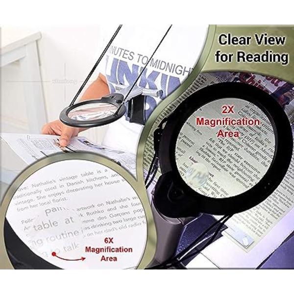 Förstoringsglas med ljus 2X 6X förstoring Combo Stora händer