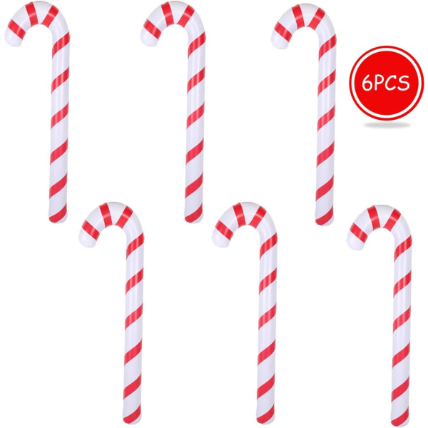Oppblåsbare sukkertøystokker for juledekorasjoner, sett med 6, Xmas Or