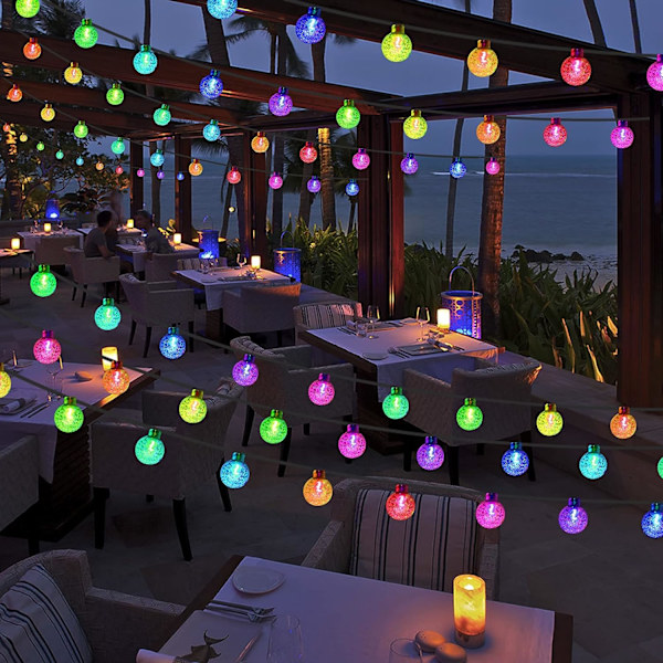 Solcellslingor, 100 LED 12M Färgade Kristallkulor Ljus, 8 Mo