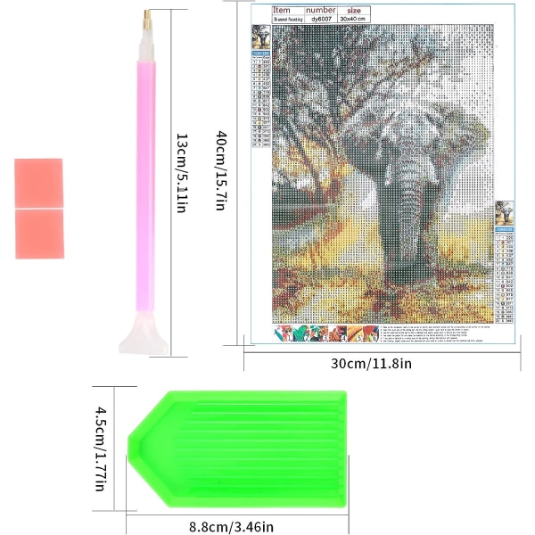 5D Full Drill Diamond Painting Kit, Elephant Crystal Rhinestone