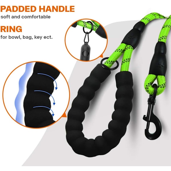 Hunde line, nylon line med polstret håndtag og reflekstråd,