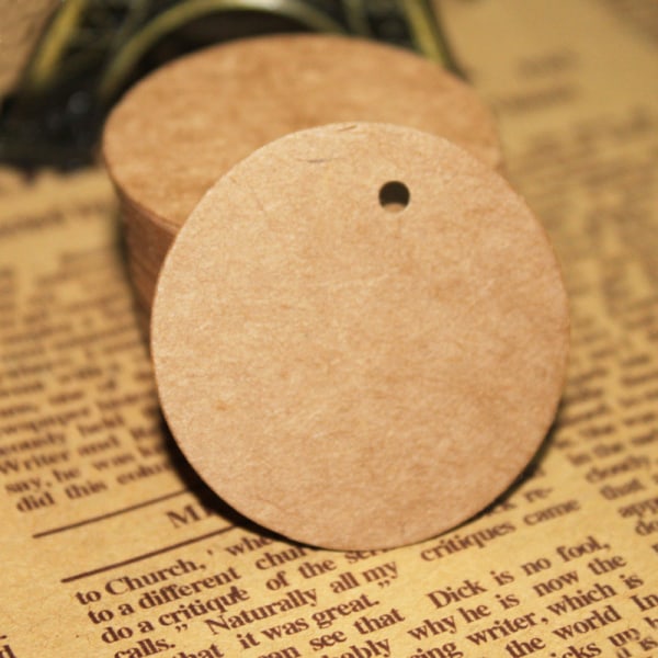 100 stk Kraft-etiketter, gaveetiketter, runde etiketter 3,5x3,5 cm Kraft-etiketter blanke