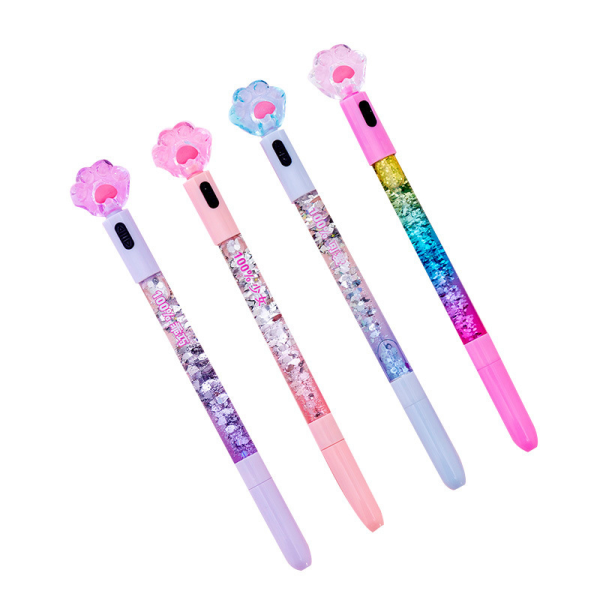 4 stk. søte penner, morsomme penner, 0,5 mm kattepote, skinnende lysende kule