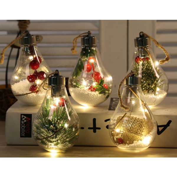 5 st hängande julgranskulor med LED-lampor hängande jul