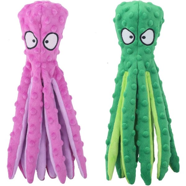 lila+grön Pipande Octopus Hundleksaker, No-Stuffing Plyschleksaker för