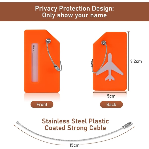 (Oranssi), 2 pakkausta silikonisia matkatavarakortteja, joissa on henkilökortti, silikoninen matkatavara