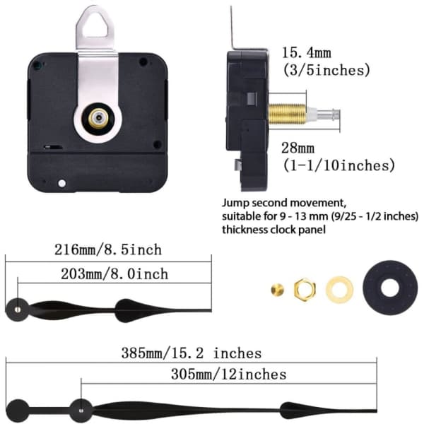 Liike pitkällä pitkittäisakselilla ja 30,5 cm pitkillä viisareilla