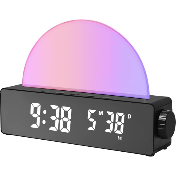Ljus väckarklocka 10 färglägen, LED digitalklocka med datum/T