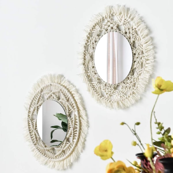 2 Piece Mirror Set Handmade Lace Round Tassel Wall Mirror for Apa