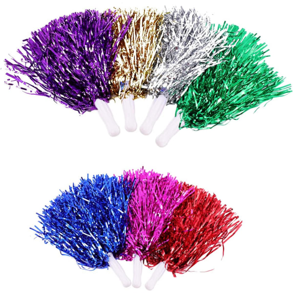 14 Pieces Cheerleader Pompoms Hand Flowers Metallic Foil Cheer Po