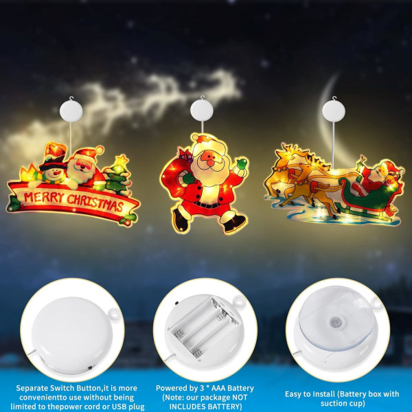 3 stk LED jule sugekopplys, julevindu sugekopp C