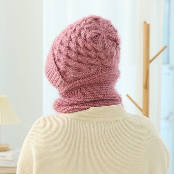 Rosa nyhet mössa och halsduk one-piece stickad mössa varm casual mössa