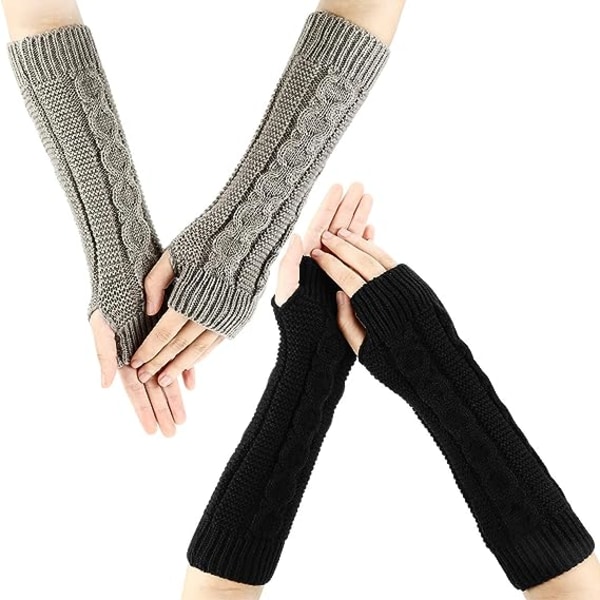 Pairs Thermal Handskar Kvinnor Stickade Arm Fingerless Varm Vinter Glo