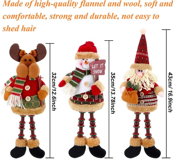 3 stk. julepyntefigurer i plys, julemand, der sidder