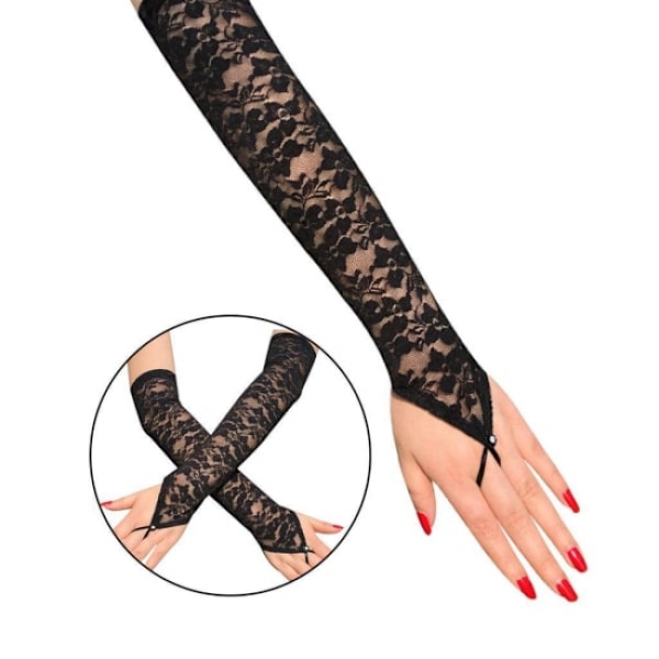 1 par dam spetsblommiga mesh-handskar dammask svart