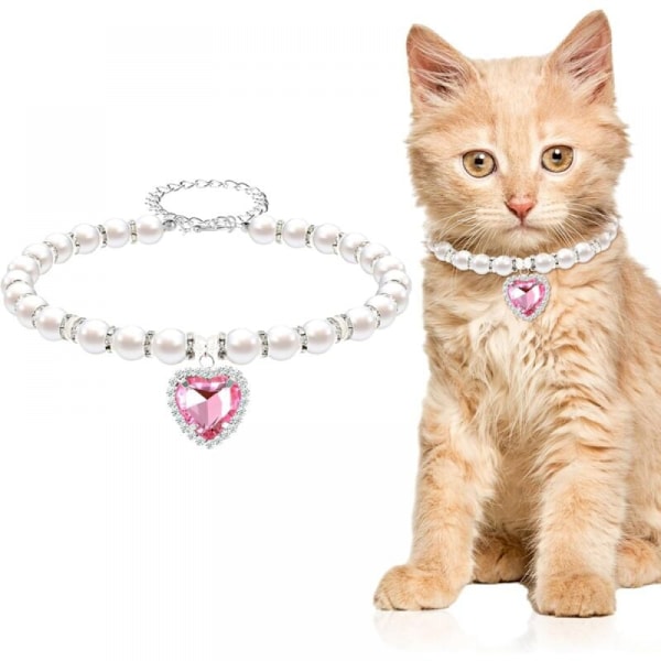 S rosa pärlhalsband för katt, söt strassvalphalsband, litet husdjur