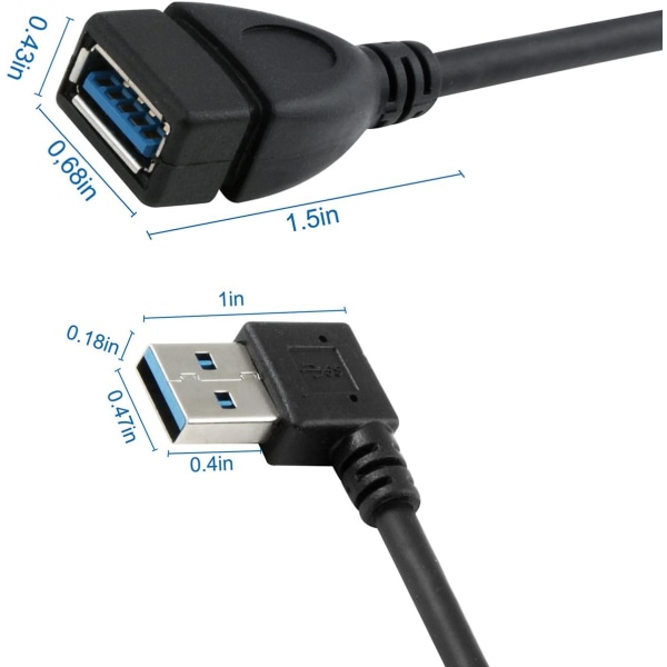 USB 3.0 -jatkokaapeli - yksi vasen ja oikea kulma - uros-naaras