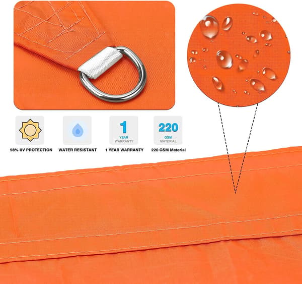 2 x 3 m Orange Rektangulär Skugga Segel, Vattentät UV-Resistent Markis