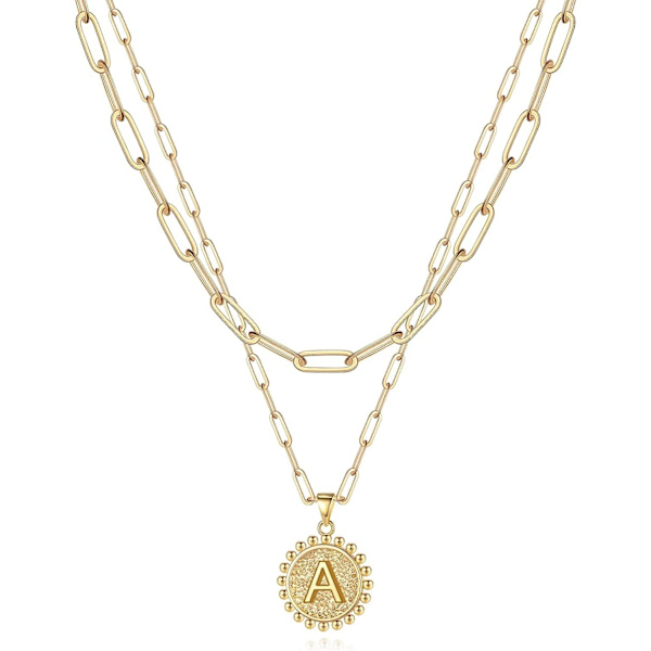 Halsband med initial i guld för kvinnor, 14K guldpläterat delikat lager
