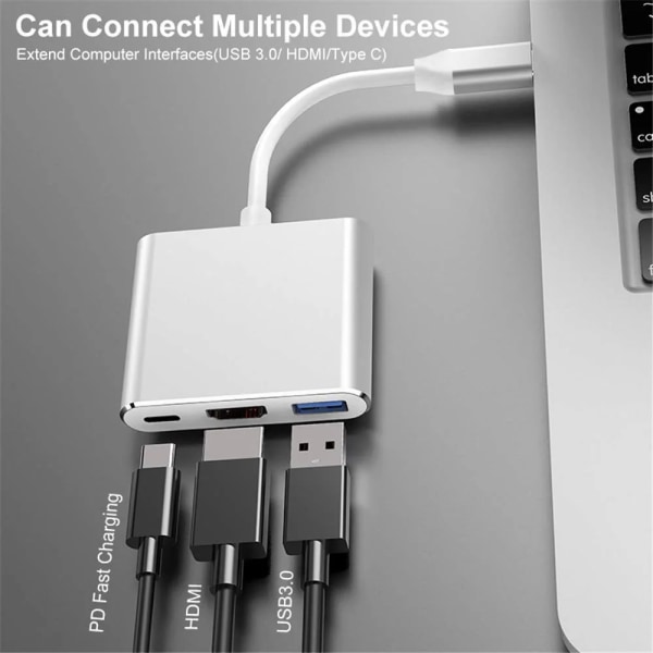 Eono 3 i 1 USB C till HDMI-adapter, typ C-hubb till HDMI 4K-konverter