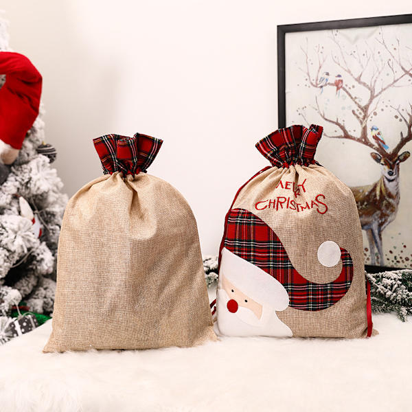 2 pakker med Santa juleposer, store lerrets juleposer med