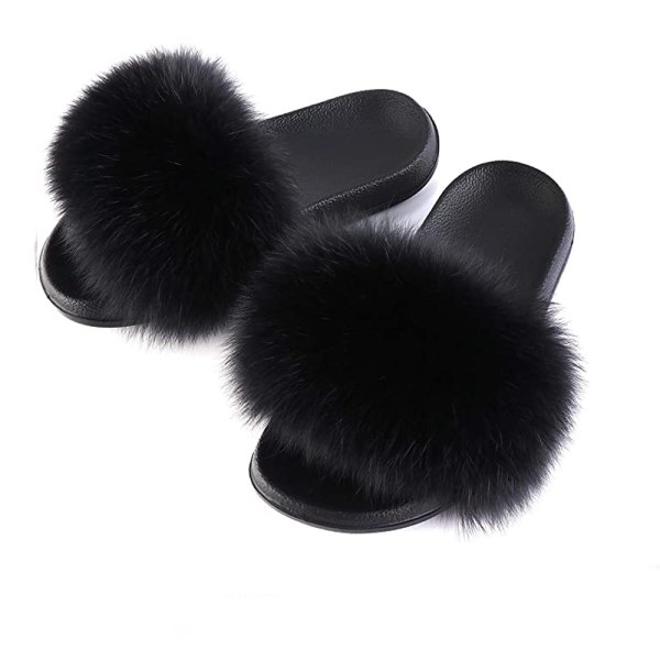 Women's Faux Fur Slippers Open Toe Faux Fur Slippers Girls Outdoo