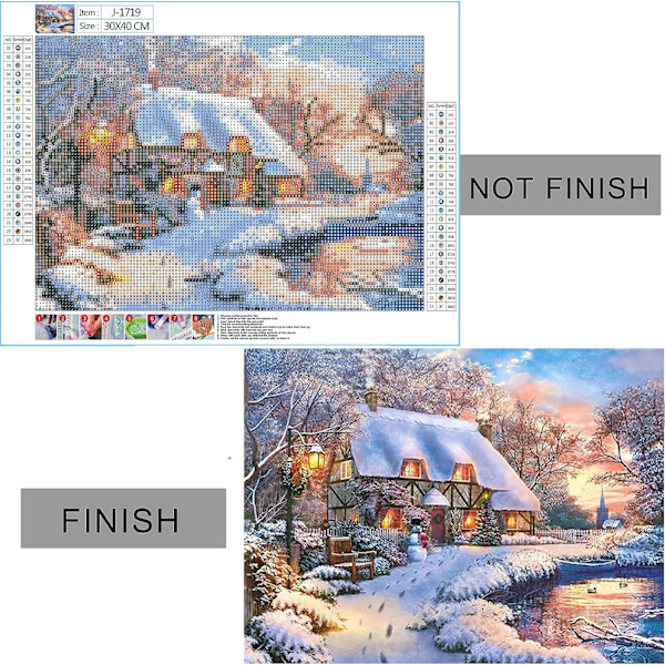 5D (15,7x11,8 tuumaa) Timanttimaalaus Joulu Lumimaisema, Timantti