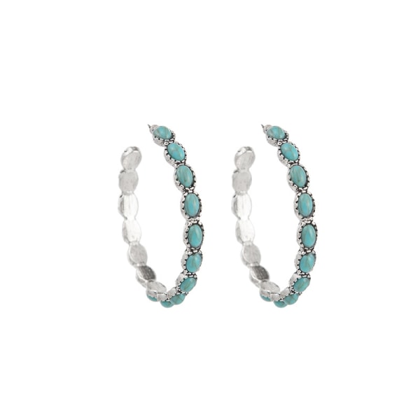 Silver-Tone and Faux Turquoise Hoop Earrings