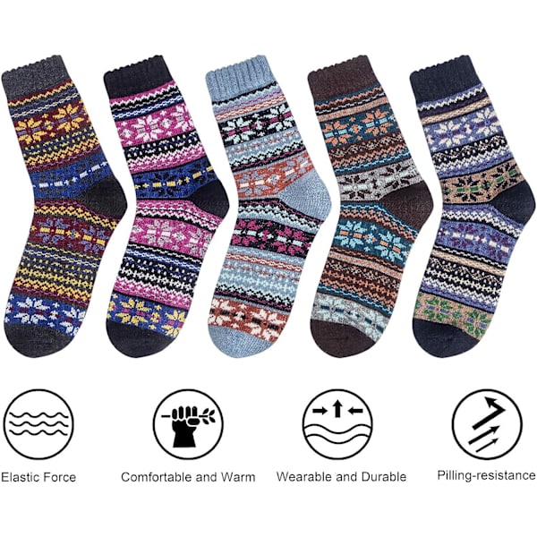 5 par damstrumpor i vinterull, varma bomullsullstrumpor unisex present 36-