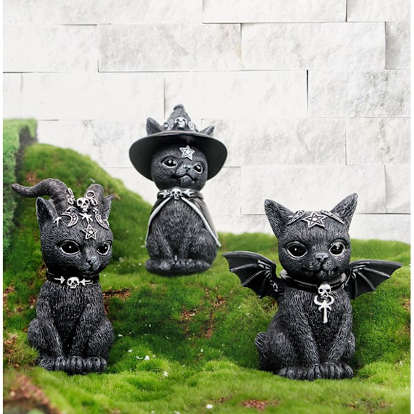 1-delt mystisk kattestatue, sauehorn, svart dekorativ harpiks