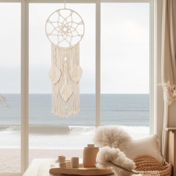 Smuk drøm Macrame Dream Catcher, stor vævet fjer vægophæng