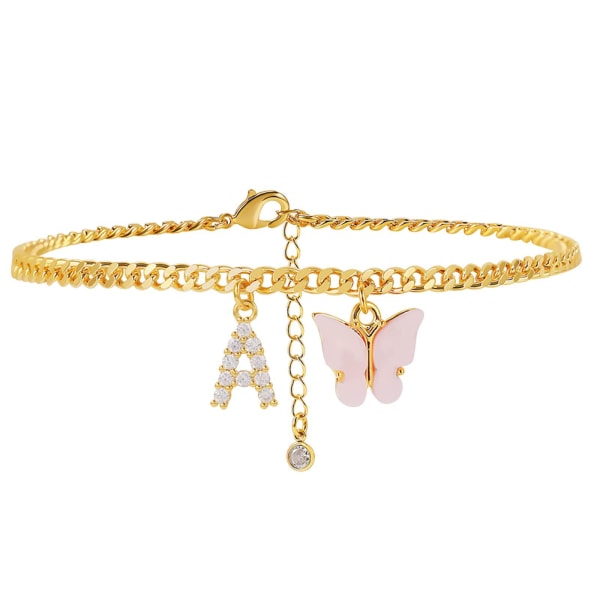 Gold Plated Dainty Butterfly Initial Ankle Bracelets Handmade Cub