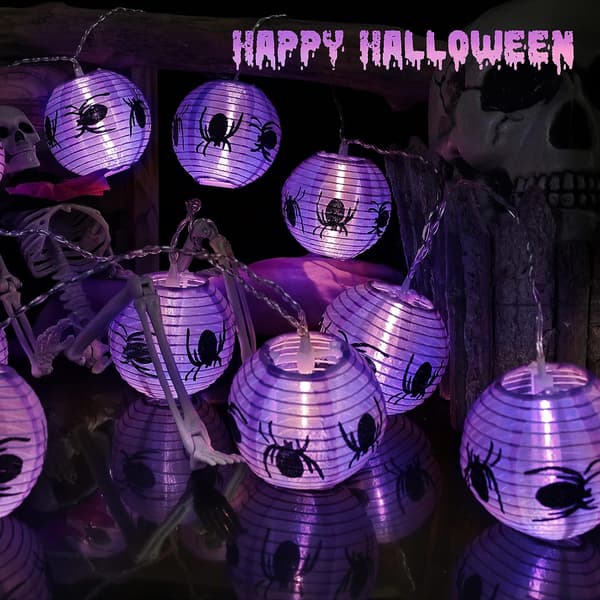 Halloween Spider String Lights, 2M 10 LED Lilla Girlande Lygte