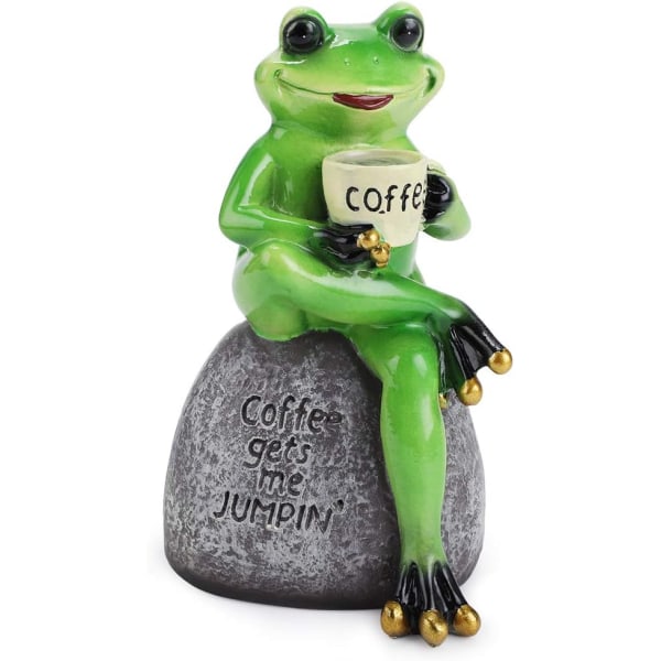 Sød frøfigur i harpiks, der sidder på stenstatue - sød, kreativ og sjov