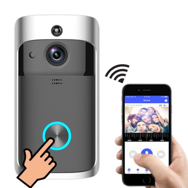 Sort videodørklokke, trådløs WiFi smart videodørtelefon med Vid
