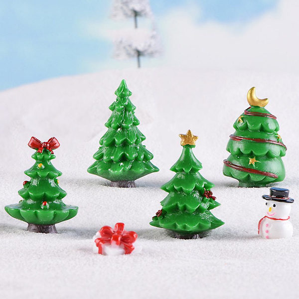 7 st mini julgransprydnader mikrolandskap för heminredning