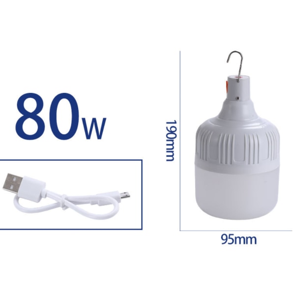 2 stk. Campinglys, Campinglys med USB Genopladelig 80W 5 M