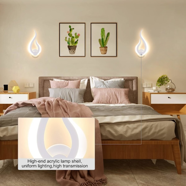 2 stk. 12W LED væglamper indendørs akryl flammeform væglampe