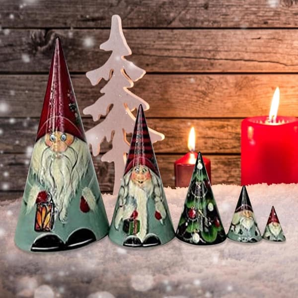 Jule Nesting Doll, 5 stykker skandinavisk julegnom Russ