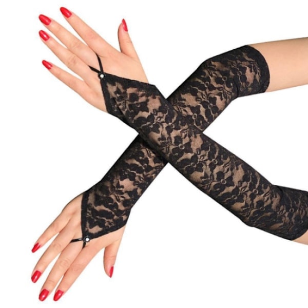 1 par dam spetsblommiga mesh-handskar dammask svart