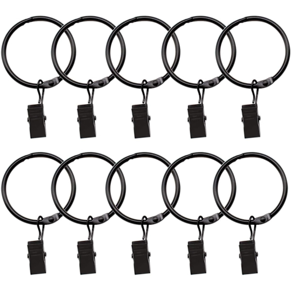 10 svarte gardinringer, ytre diameter 44mm, gardinklips, elektrop
