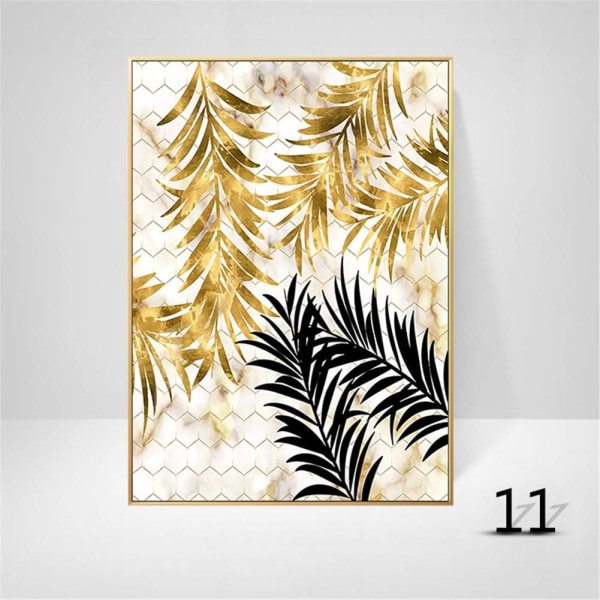 Set med 3 designväggposters med skogsmotiv, gyllene blad, p