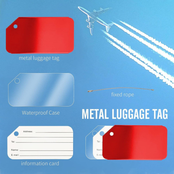 6 pakkaa metalliset matkatavaratarrat matkalaukuille, vedenpitävät matkatavaralipukkeet