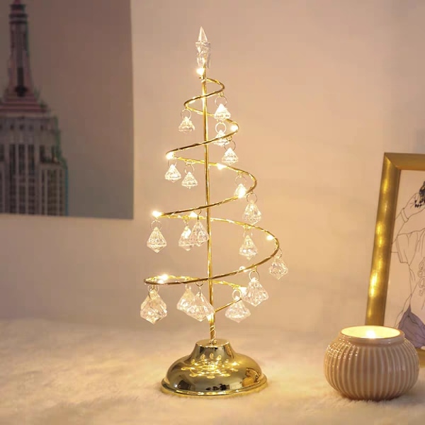 Metall juletre bordlampe, spiral smidd jern ornament dis