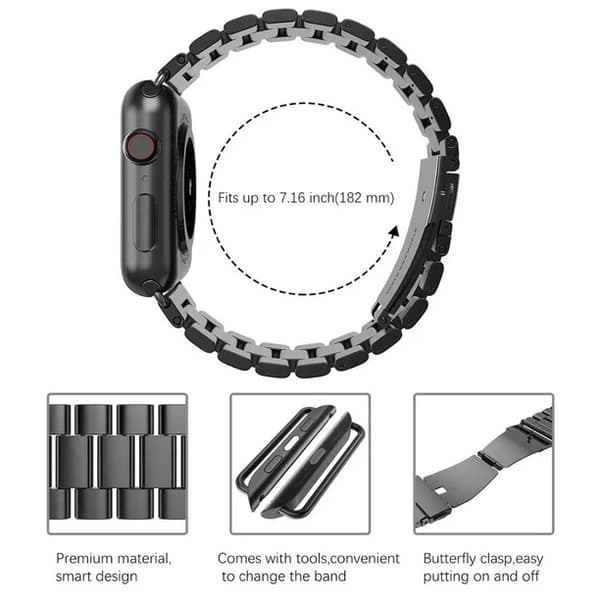 Blå, metall rustfritt stålrem kompatibel med Apple Watch str