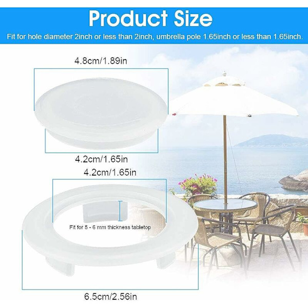 2 stk. Hvid (4 tommer) Bordparaply Hulring Plast Paraply Ta
