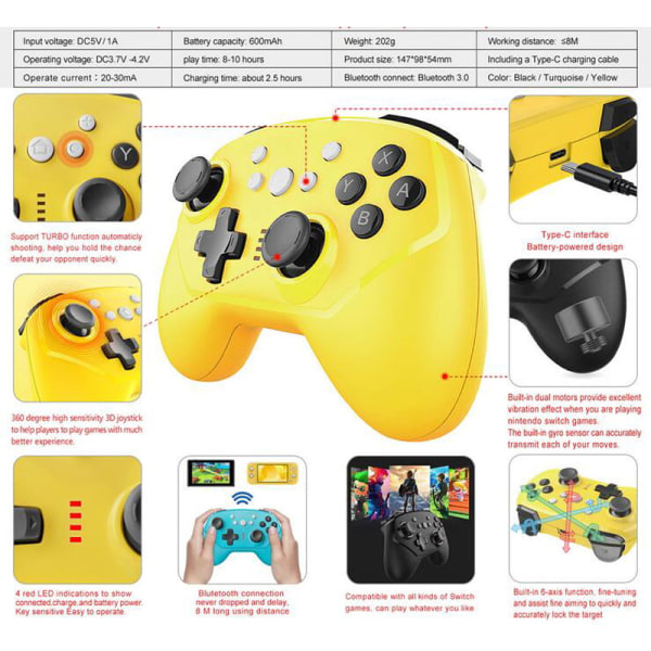 Spillkontroller Bluetooth Gamepad for Switch Pro Controller Wirel
