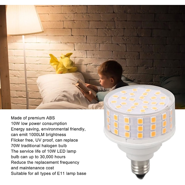 E11 LED-lamppu, ABS 10W 1000LM välkkymätön maissulamppu kodin kattoon