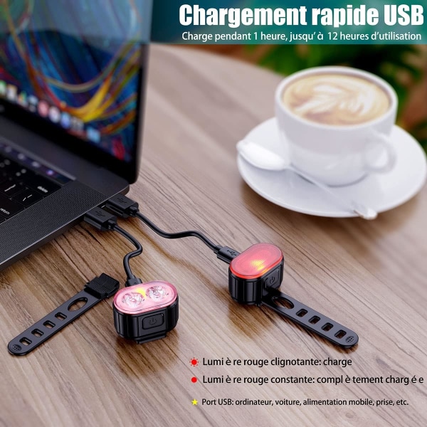 LED cykellys, USB genopladelige for- og baglygter, IPX5 w