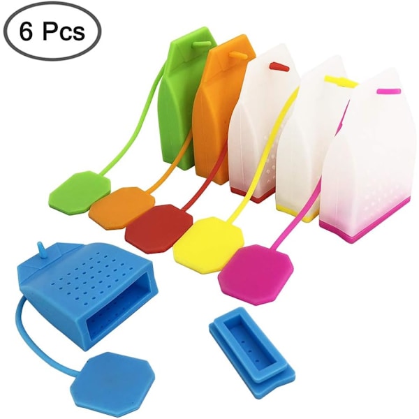6-pack återanvändbara och säkra silikonteinfuser med långt rep 6 Co